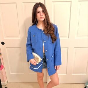 Talbots Blue Tweed Jacket Blazer Coat with Gold Buttons